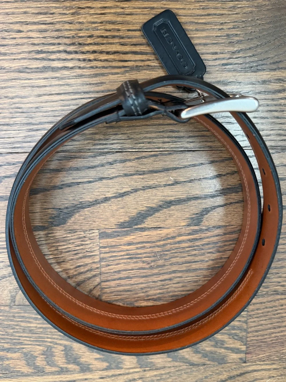 Coach Men’s Black Leather Dress Belt Silver Buckle Italy Size 38” 95cm